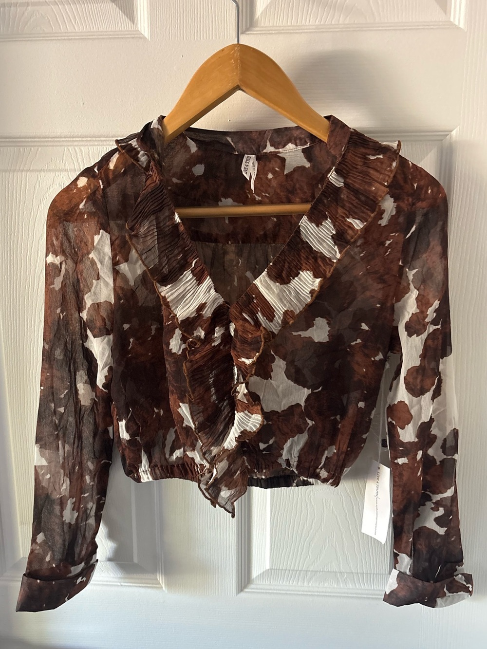 NWT Live 4 Truth Abstract Brown & Nude Chiffon Cropped Blouse Small Y2K